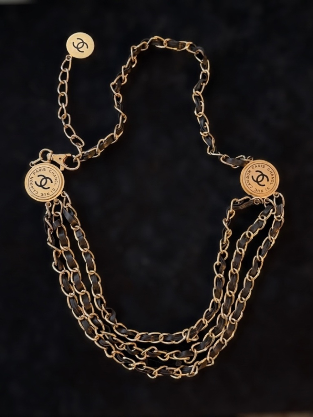 VINTAGE CHANEL 31 RUE CAMBON Triple Strand Leather Interwoven Chain Belt (1991)